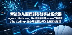 智能体从原理到实战系统课Agent=LLM+Harness，从AI底层架构到Hermes工程搭建，Vibe Coding+SDD规范驱动开发全栈落地教程-阿俊淘金