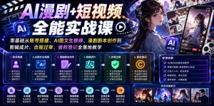AI漫剧+短视频全能实战课|零基础从账号搭建、AI图文生视频、漫剧剧本创作到剪辑成片、合规过审、版权登记全落地教学-阿俊淘金