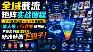 全域截流矩阵实战课程|7大截流玩法+6大平台落地,素人号+行业号双布局,不要脸的截流打粉,咔咔咔的下钩子!-阿俊淘金