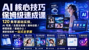 AI核心技巧保姆级速成课｜120集零基础实操，AI写真/生图生视频/趣味动画/修图排版/智能办公/爆款短视频一站式全掌握（更新）-阿俊淘金