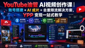 YouTube油管AI视频创作课|账号搭建+AI成片+去重限流解决方案,YPP变现一站式教学-阿俊淘金