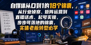 自媒体从0到1的18个锦囊，从行业侦察、矩阵运营到直播话术、起号实操，步步可落地的锦囊，实体老板转型必学-阿俊淘金